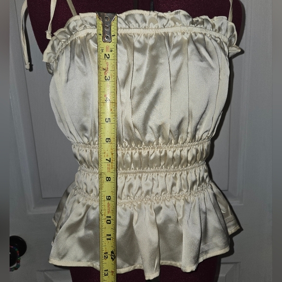 Mi Ami Cream Satin Cami Tie Ruffle Peplum Top - Picture 5 of 7